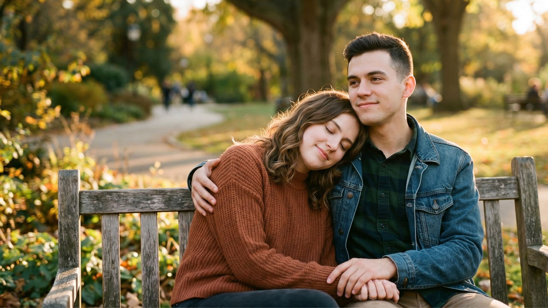 Two people sharing a moment of human connection outdoors